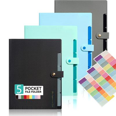 Tamanho A4 Pasta Sanfonada de 5 Bolsos Pasta Expansível com Etiquetas para Documentos Organizador de Papel para Escola Escritório