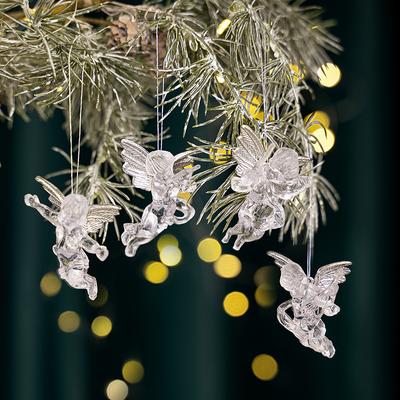 4 szt. Świąteczne Akrylowe Ozdoby Aniołków Zawieszki do Zawieszania na Choinkę Dekoracja Świąteczna Navidad do Domu Prezenty Noworoczne