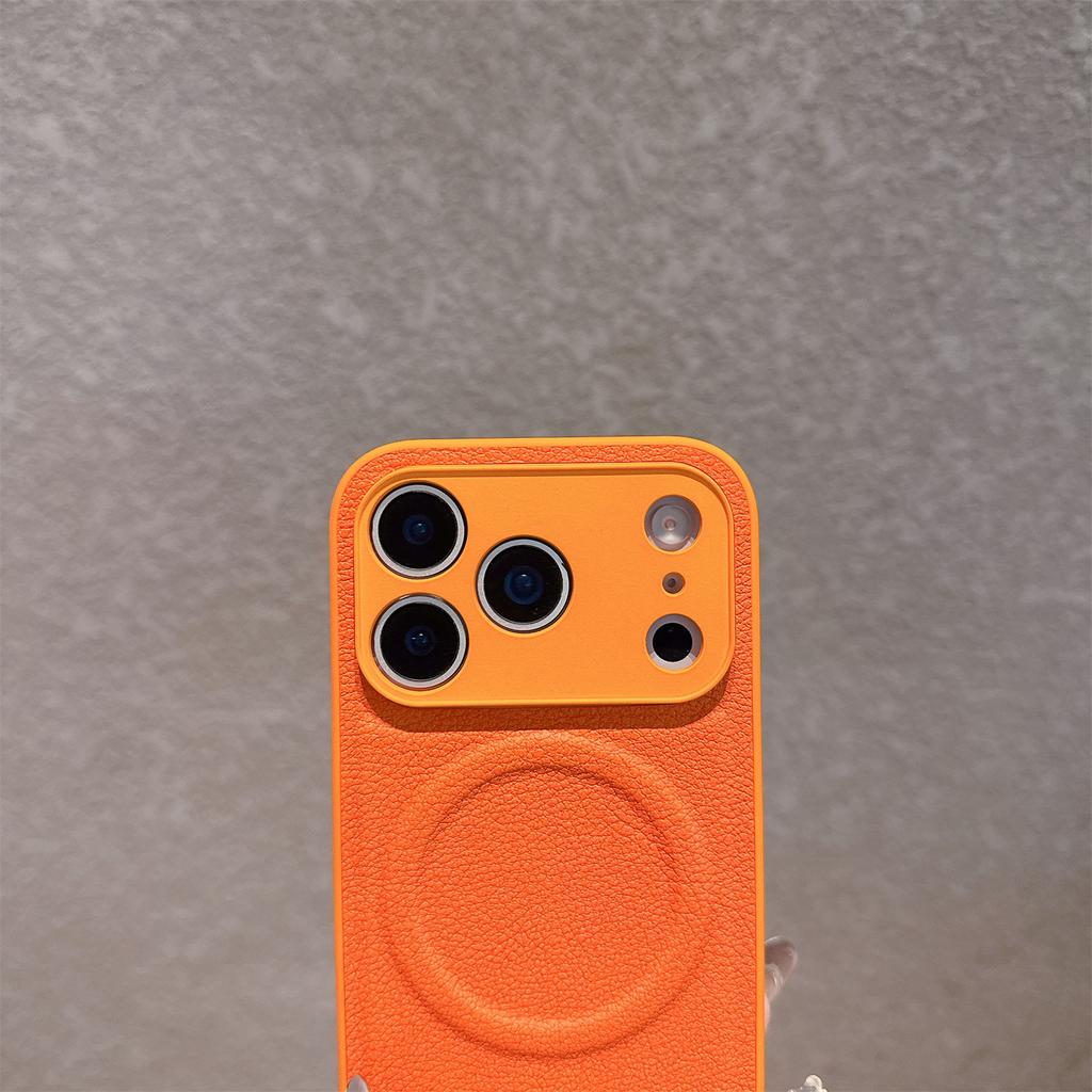 For iPhone 17 Pro Max Case Metal Lens Protection Leather Coated PC TPU Phone Cover Compatible with MagSafe