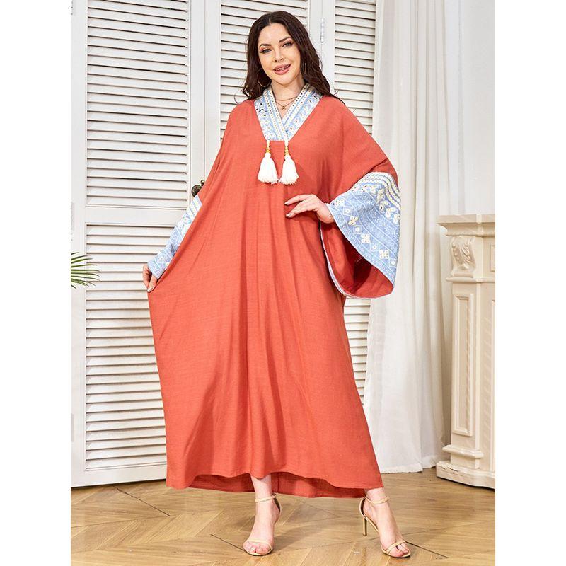 Magic Queen Dubai Turkey Sequin Embroidery Elegance Fashion Tassel Cocoon Shaped Dress Robe Dresses