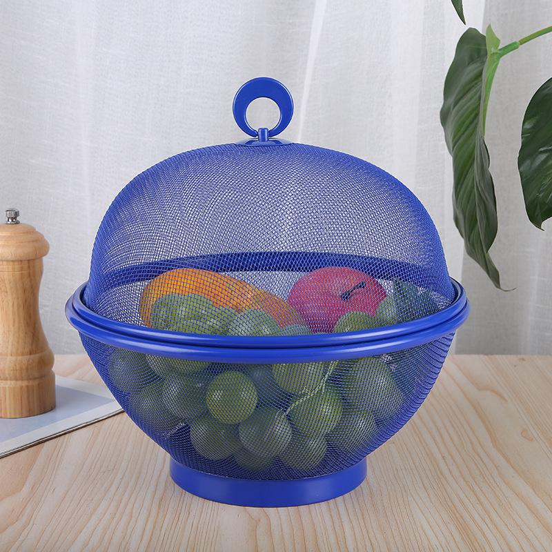 Large Capacity Mesh Fruit Basket With Lid Food Grade Prevent Fly Kitchen Drain Basket Vegetables Kitchen Storage Baskets