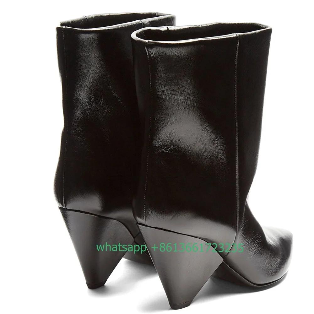 Fashion Black PU Mid Boots Spike Heels Pointed Toe Women Boots Slip On Loose Short Boots 2025 Spring Autumn Fashion Women Shoes Boots