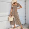 Women's Square Neck Puff Sleeve Wide Leg Printed Jumpsuit