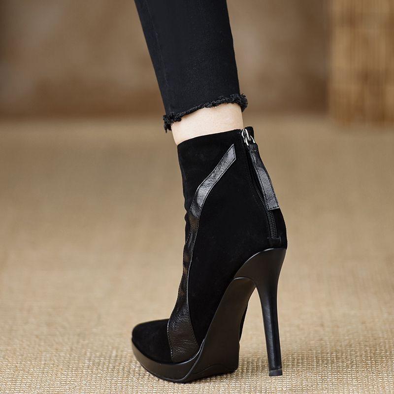 Móda 2024 Nové Podzim Zima Nové Dámské Kotníkové Boty Kůže Zadní Zip Tenký Vysoký Podpatek Boty Dámské Sexy Černé Krátké Boty