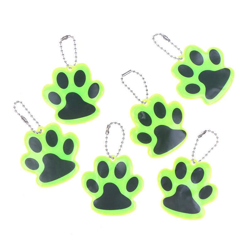 10Pcs Cute Paw Reflective Keychain Outdoor Night Safety Kids Pet Double-Sided Reflective Backpack Accessories Pendant