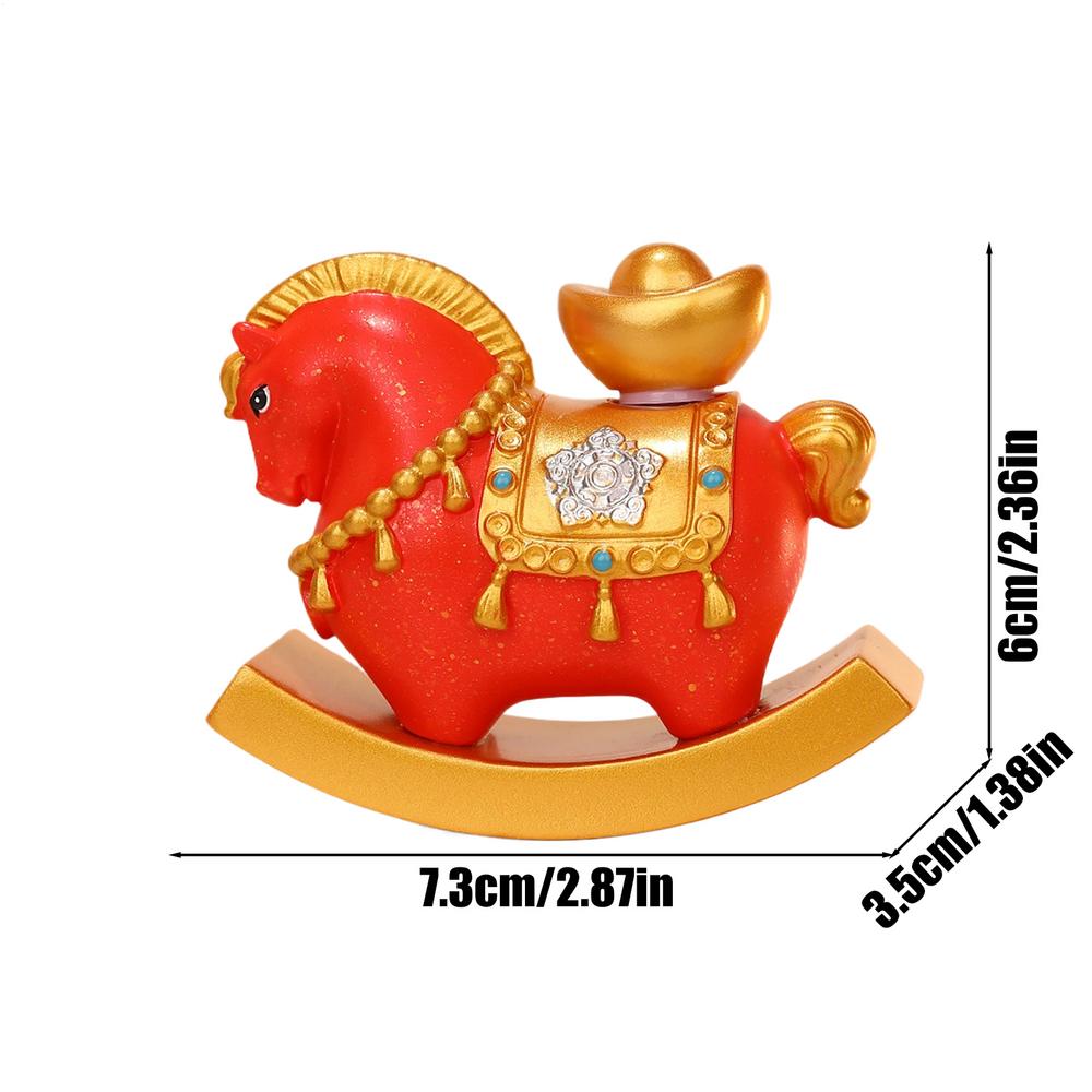Chinese New Year Horse Figurine Chinese Resin Desktop Figurine Rocking Horse Ornament for Cars Home School Offices Cafes