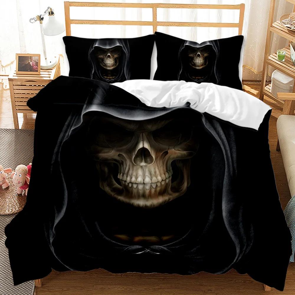 Sada povlečení s lebkami Halloween Muži Horor Gotika pro Kluky Dospívající Dospělé Jednolůžková Sada povlečení Queen King Size Polyesterový Povlak na peřinu