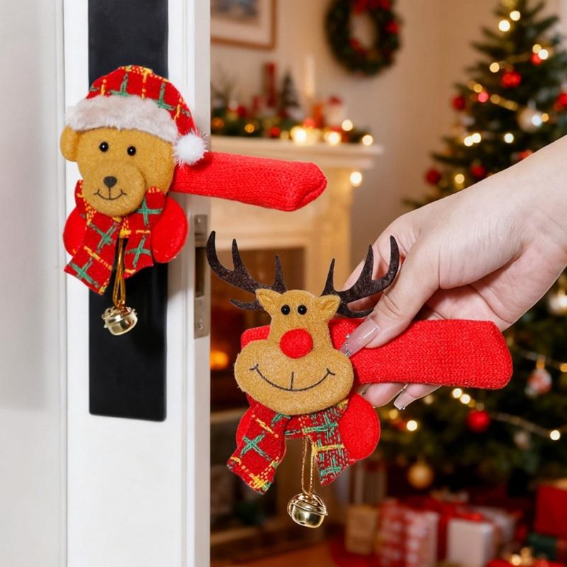 Festive Santa And Bells Door Handle Sleeves Durable Cloth Christmas Photo Props