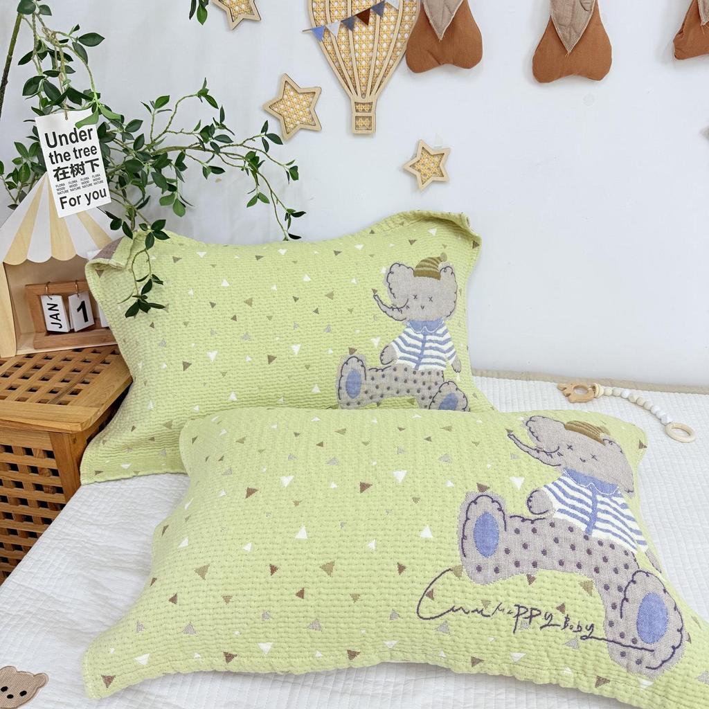 Cartoon Cotton Gauze Pillowcase Set: Soft, Breathable, Sweat-Absorbent Pillow Covers.