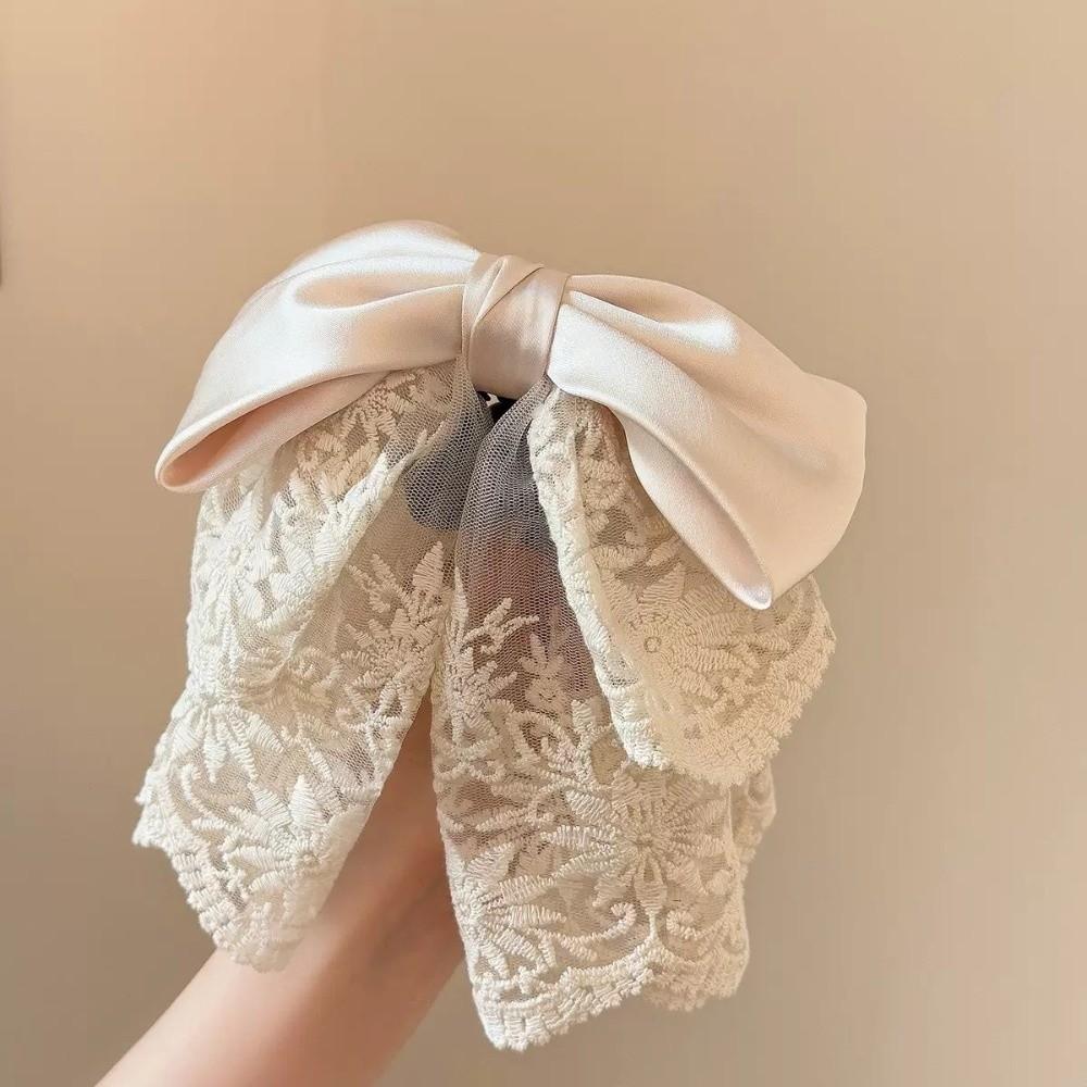 

Embroidered Mesh Bow Hair Claws Retro Headwear New Ponytail Hair Clip Girls белый