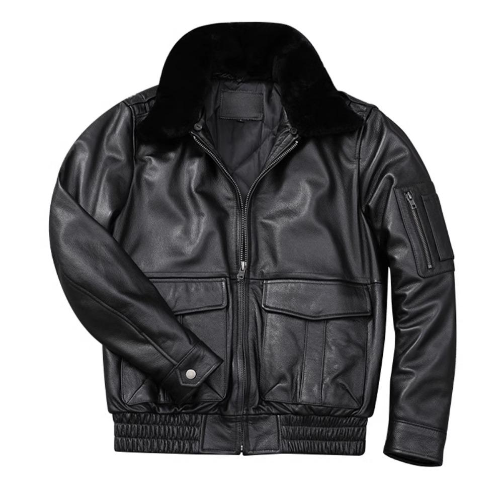 Chinese Size Men Leather Jacket Genuine Cow Leather Natural Fur Collar Flight Jackets Mens Cowhide Coats Winter Air Force Clothes