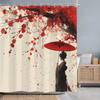 Japanese Red Cherry Blossom Seascape Shower Curtain Chinese Landscape Ink Painting Printed Fabric Shower Curtains Bathroom .