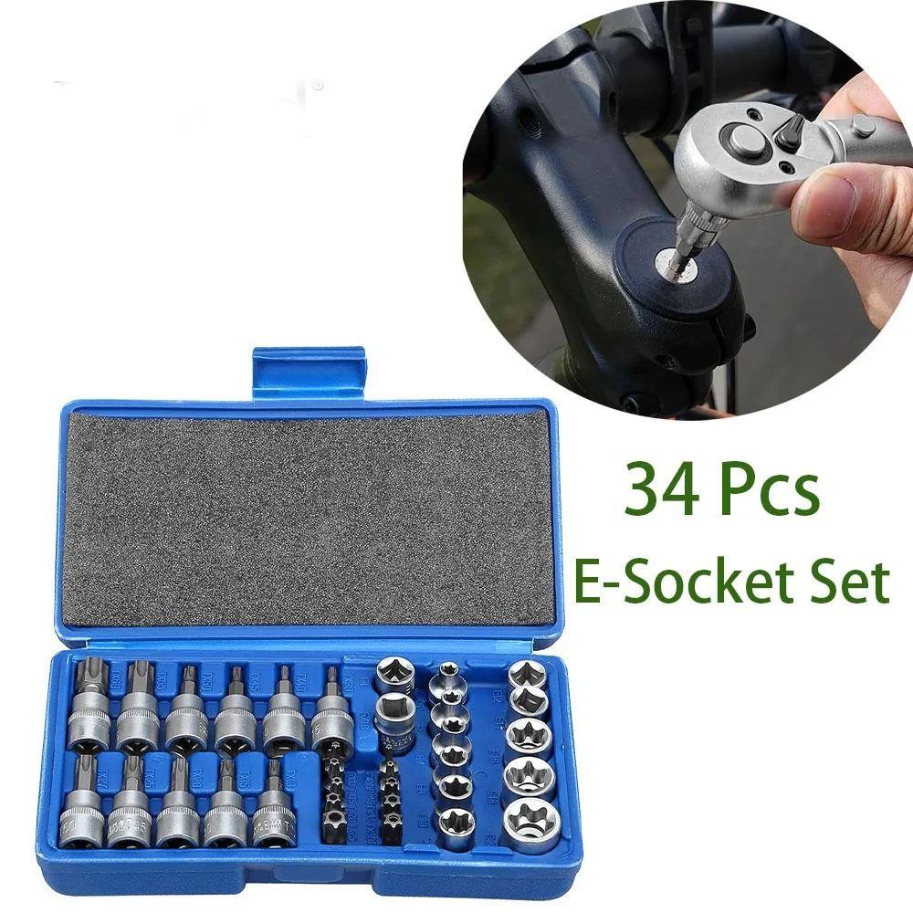 34Pcs/ Set 1/4" 3/8" 1/2" Drive E-Torx Star Socket Set Male Female Bits Torx Bit Socket  Hand Tool