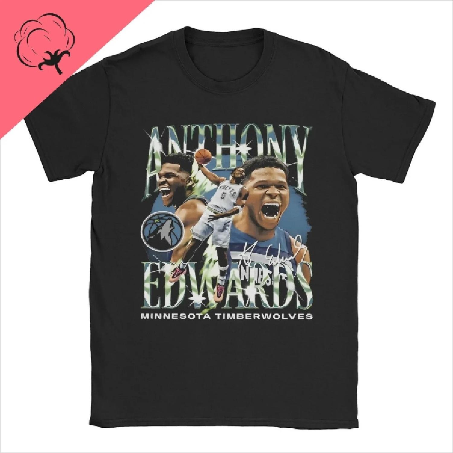 

Graphic Printed Anthony Edwards T Shirt For Unisex Ball Pure 100%Cotton T-shirts Short Sleeve Tops S чёрный