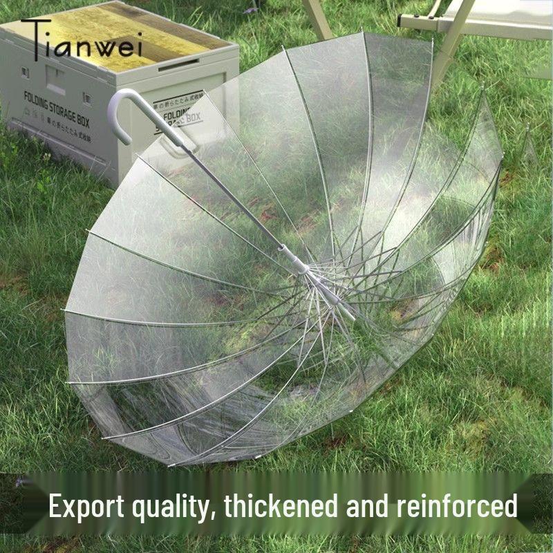 Red Semi-Automatic Transparent Umbrella with Long Handle & Double Spokes