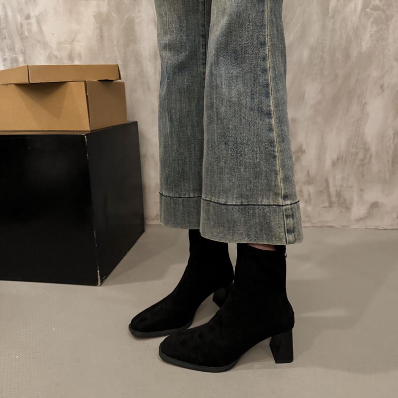Fashion Autumn Winter Square Toe Slim Women Ankle Boots Street Style Party Short Plush Shoes High Heel Short Botas Mujer