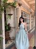 Black waist-exposed holiday dress, new design sense, waist-closed and thin, sleeveless neck-hanging long dress for women in summer