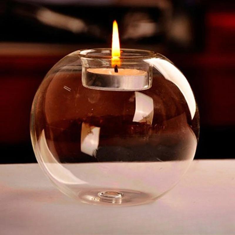 Transparent glass tea light holder, hollow round lamp, living room decoration, wedding decoration, home decoration
