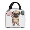 Pug Dog Weight Lifting Exercise Fitness Gym Workout Insulated Lunch Bag for Women Children Food Boxes Thermal Lunch Box Tote