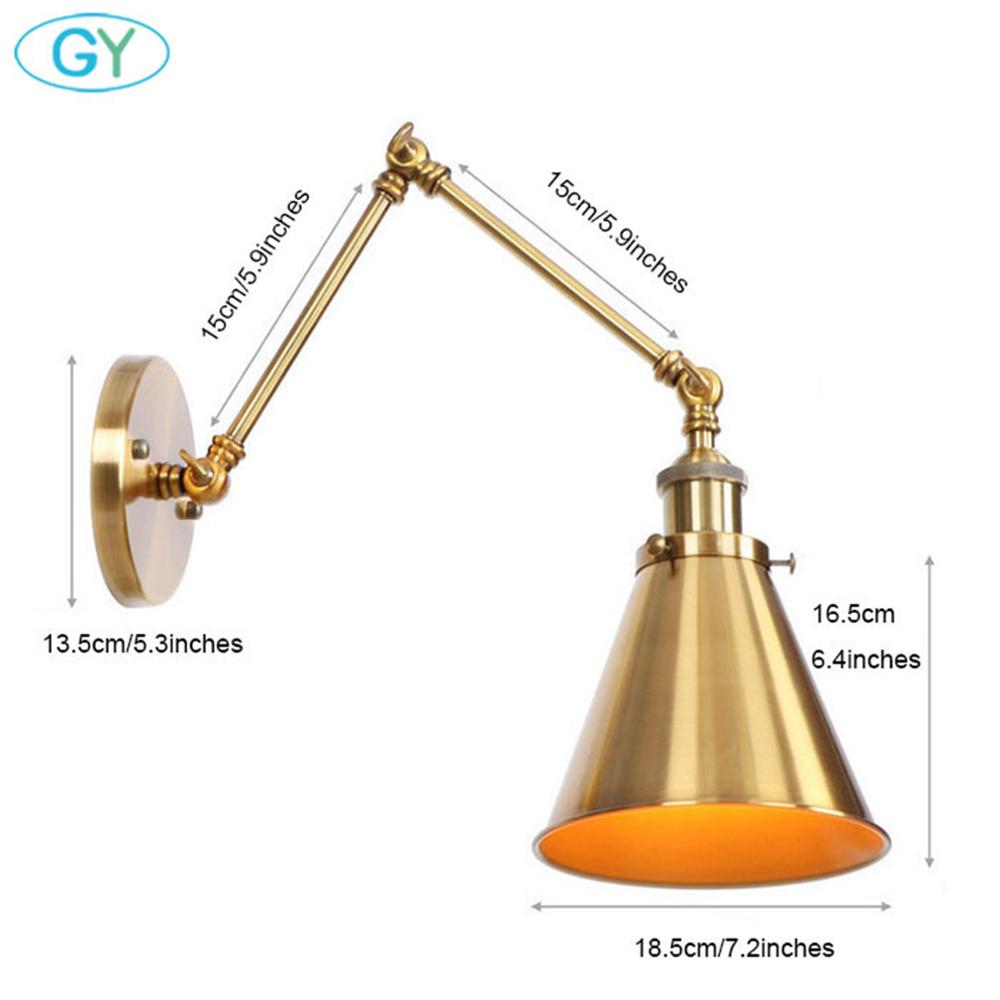 Adjustable Antique Industrial Long Swing Arm Black Wall Lamp Lights Brown Brass Retro Lighting For Bedroom Sconce Fixture