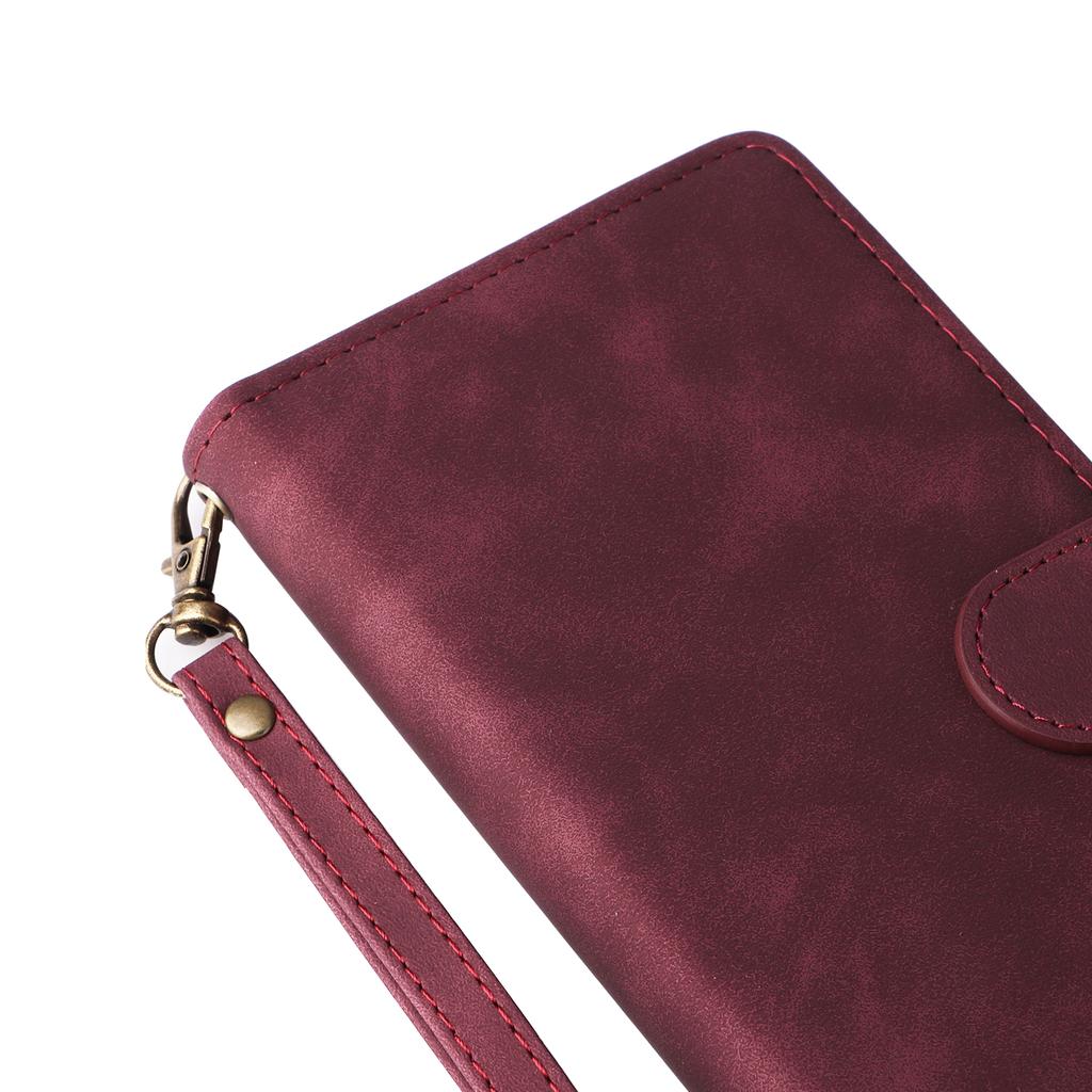 For iPhone 16 Pro Case Zipper Multi-Pocket Wallet Leather Phone Cover with Shoulder and Wrist Straps