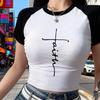 2000s Comfortable Women's Crew Neck Short Sleeve T-shirt Gothic Vintage Y2k Sexy Crop Tops Faith Letter Print Cropped T Shirt