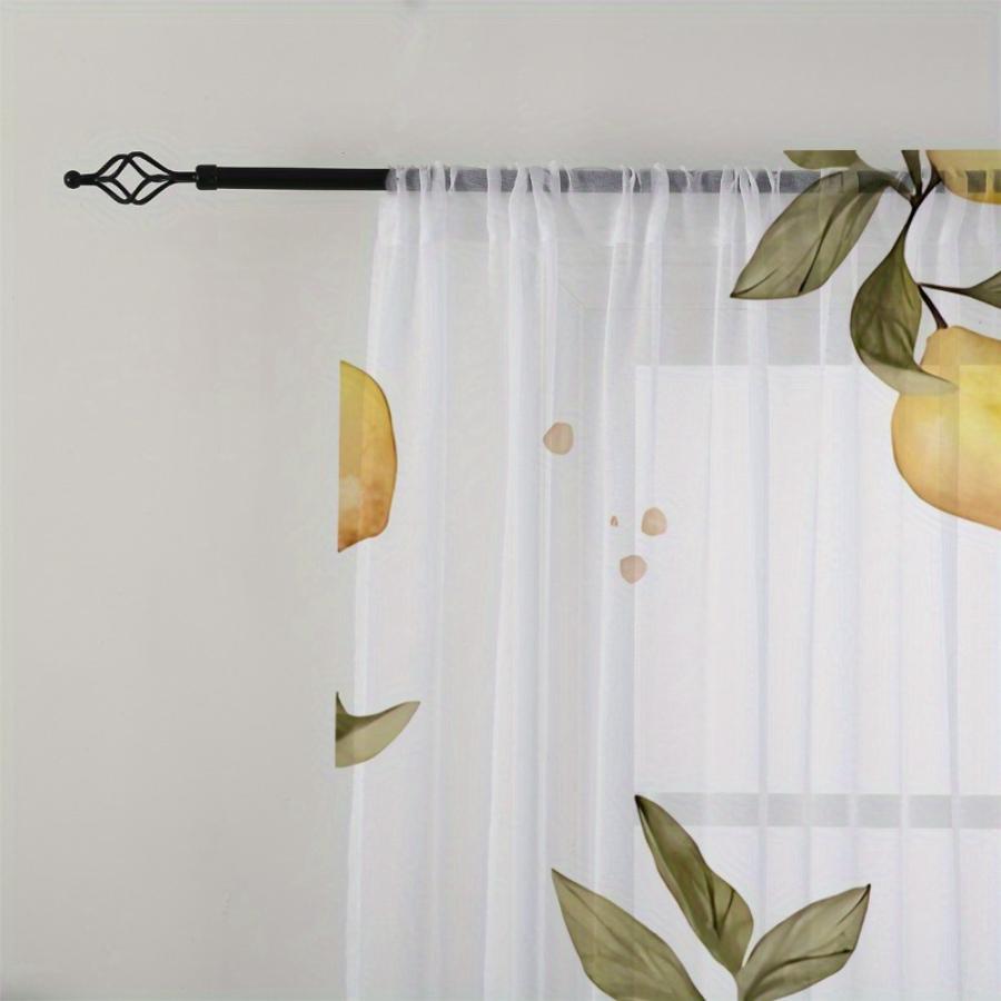 2PCS Digital Printed Sheer Curtain, Fresh Lemon Citrus Print, Bright Summer Zesty Fruit for Living Room Bedroom Home Decor