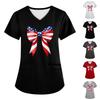 Übergröße Bedrucktes Scrub Arbeitsuniform Oberteil für Damen V-Ausschnitt Independence Day Print Kurzarm Lustige T-Shirts Arbeitskleidung T-Shirt mit Taschen
