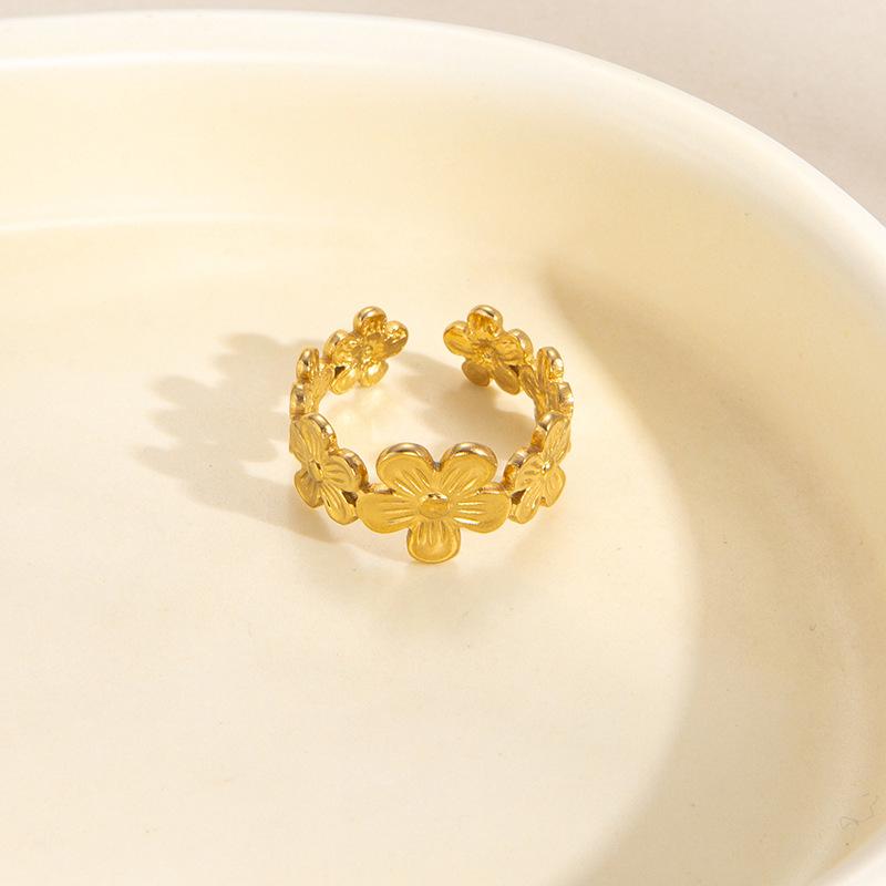 European-American Geometric Gold-Plated Stainless Steel Open Ring for Women