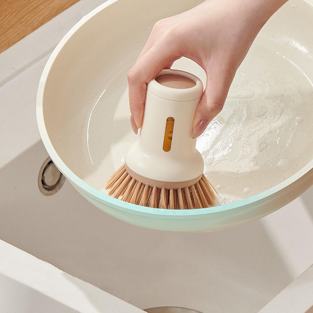 Innovative Handle Scrub Brush with Built In Liquid Storage for Efficient Dishwashing and Pot Cleaning