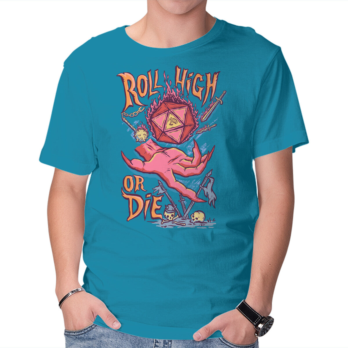 Unisex Crew Neck T-Shirt Roll High Or Die Evil Graphic Short Sleeve Casual Tee M