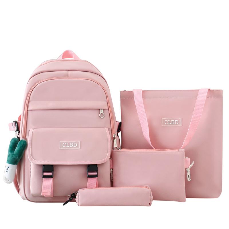 Four-Piece Backpack Set Student Schoolbag Women's Solid Color Backpack