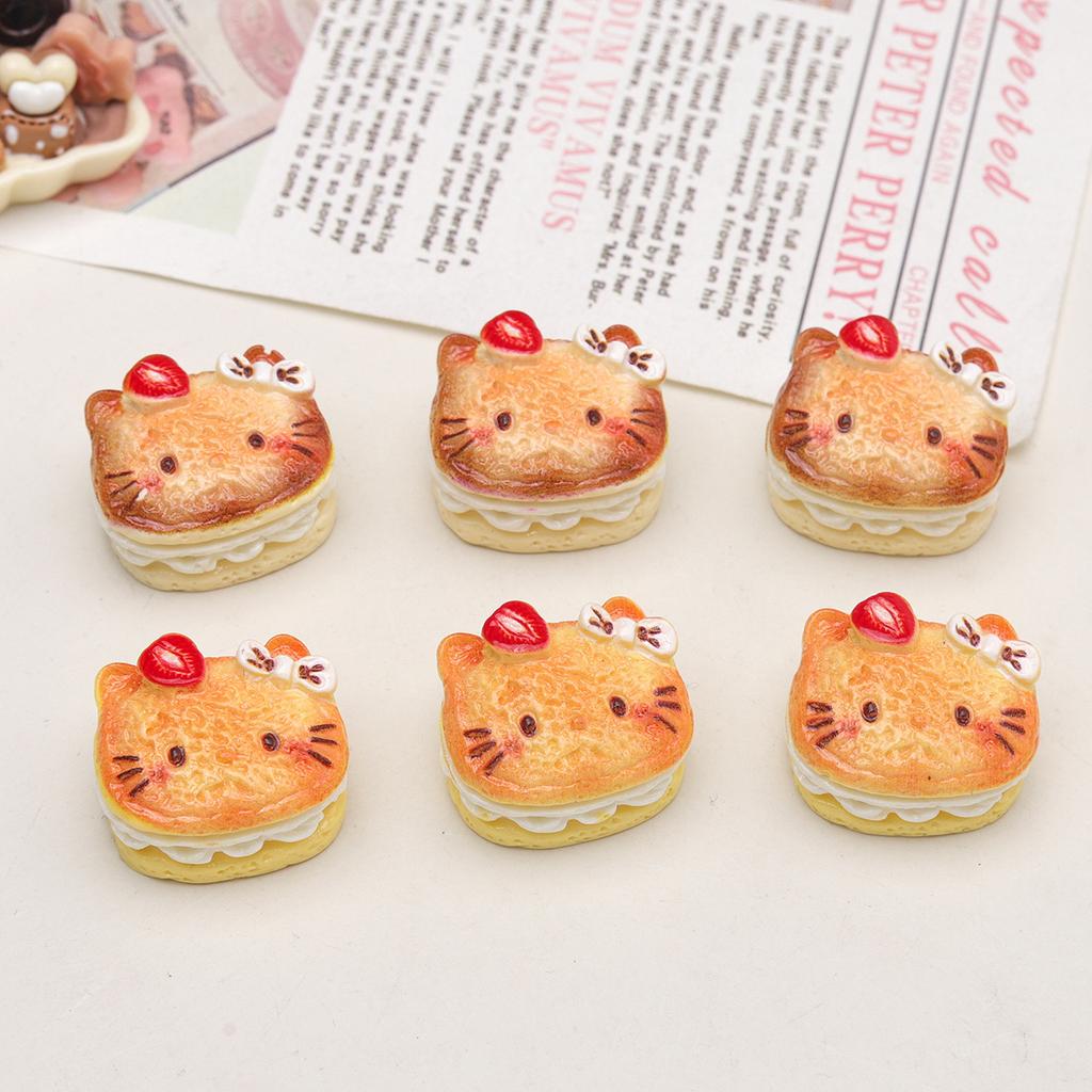 4Pcs Cartoon Diy Resin Accessories, Sandwich Cake, Cat Head, Cream Glue Hair Clip, Shoe Buckle, Keychain, Pendant Accessorie