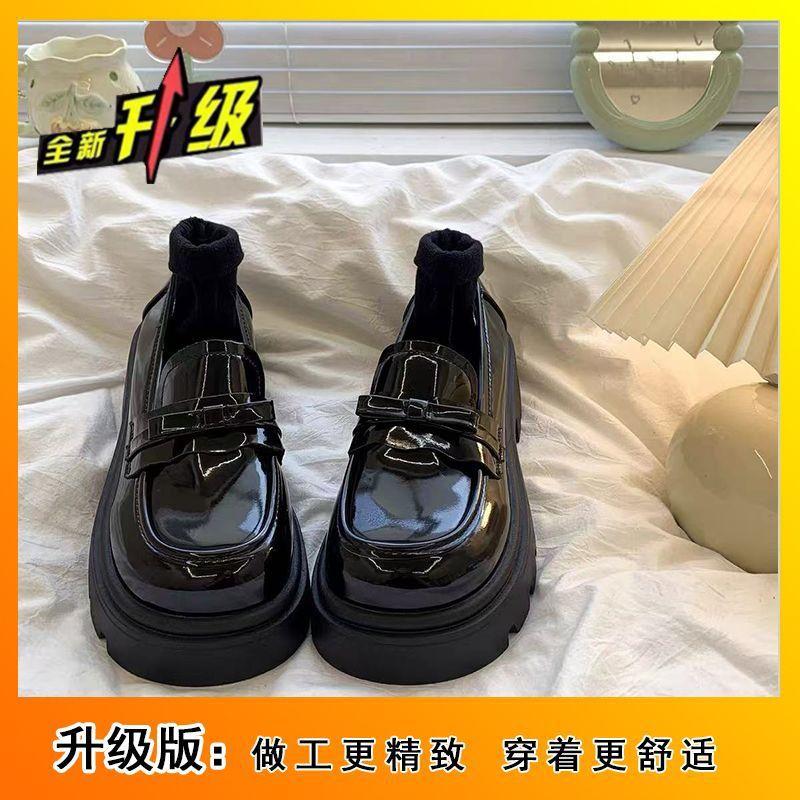 French retro black heightening child autumn and winter new high-end thick-soled small leather shoes for women