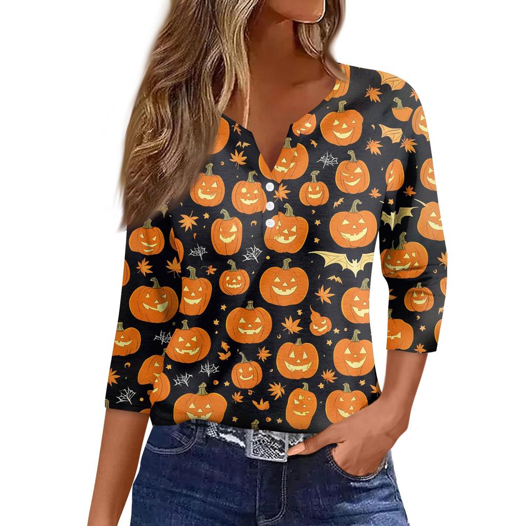 Women's Casual Fashion Sexy Comfortable V-Neck Halloween Seven Sleeve Top