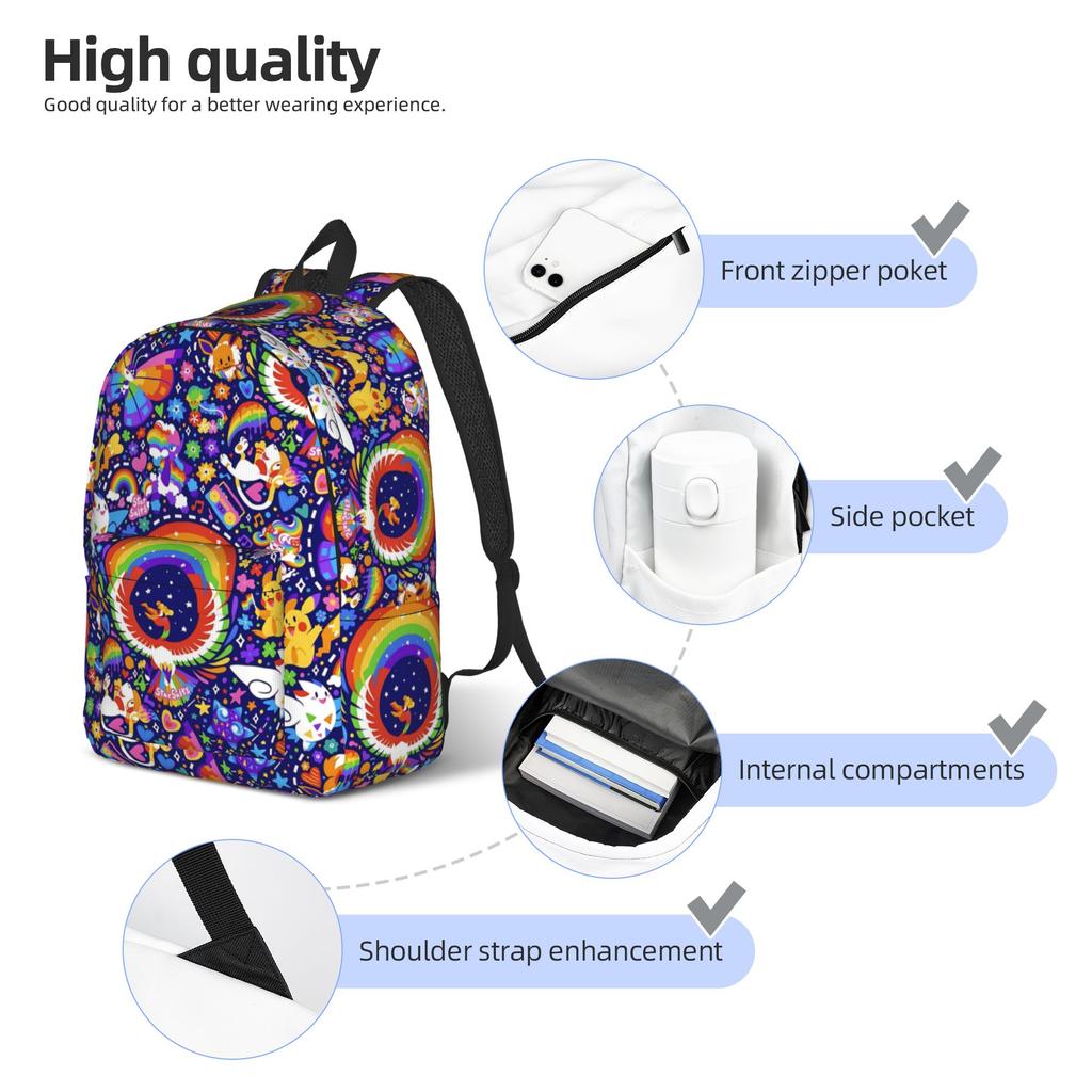 Fashion Cartoon Pokemon Theme Backpack  Mochilas Solid Office Work Sturdy Shoulder Rucksack