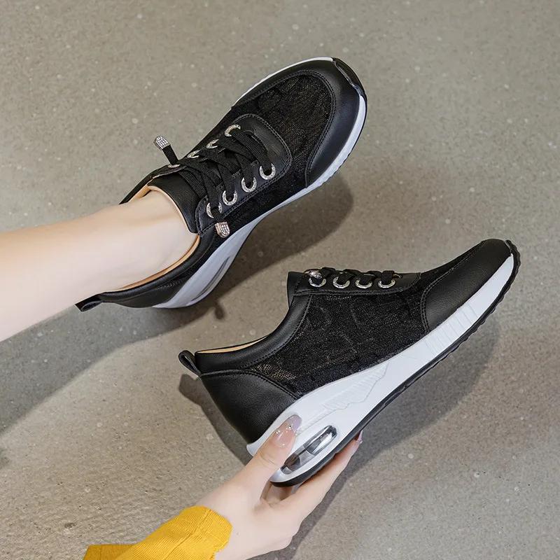 Womens Wedge Heel Block Heel Sandals Mesh Surface Women Shoes Breathable Casual Shoes Lace Up Tenis Thick Sole Sneakers 6CM heel