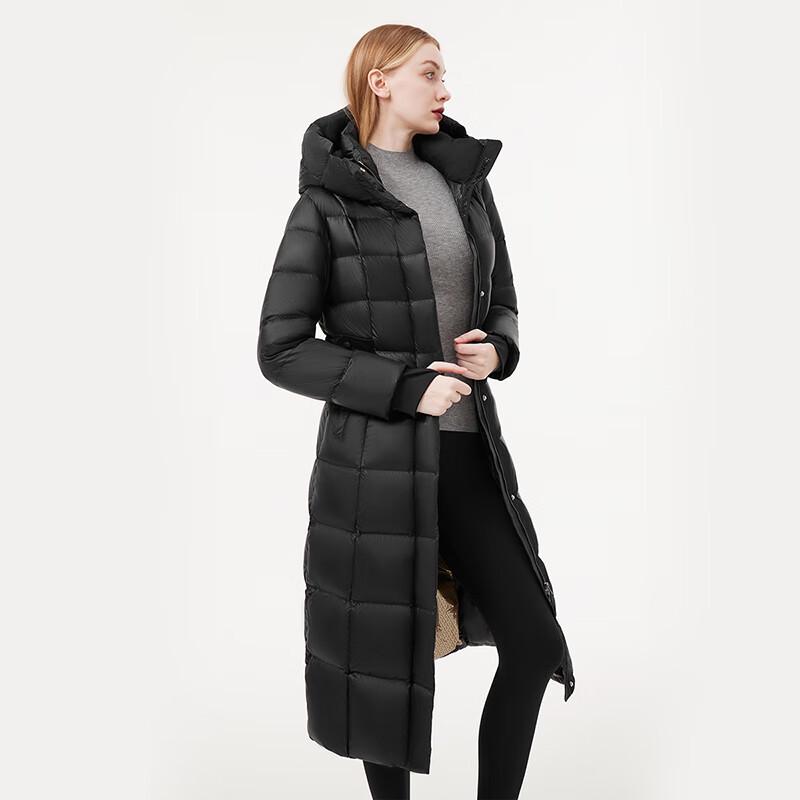 TANBOER Women's Long Hooded Slim-Fit Belted Goose Down Jacket 550892Z