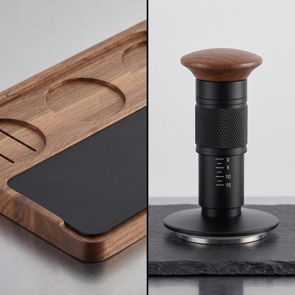 Wooden Espresso Pressing Station Universal Fit 51-58mm Built-in Storage Coffee Tamper Portafilter