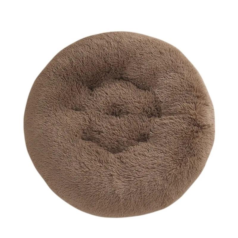 Round Plush Pet Bed - Winter Warm Fluffy Dog Cat Bed Cushion Soft Cozy Sleeping Mat for Kennel Crate Home Decor