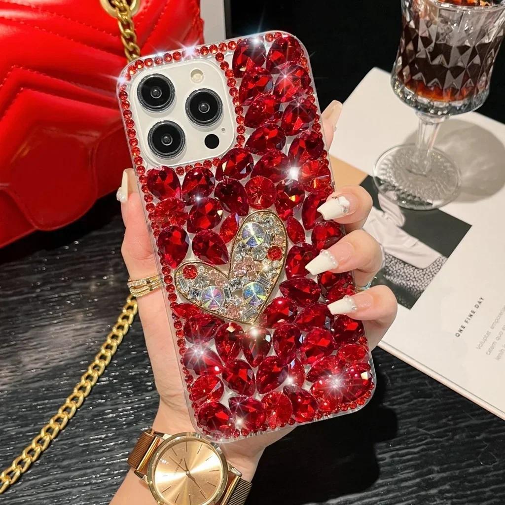 

Luxury Crystal Heart Bling Diamond Phone Case For Google Pixel 9 Pro XL 10 9A 8 8A Pixel 7 Pro 7A 6 6A Glitter Bling Hard Cover for google 10ProXL червоний