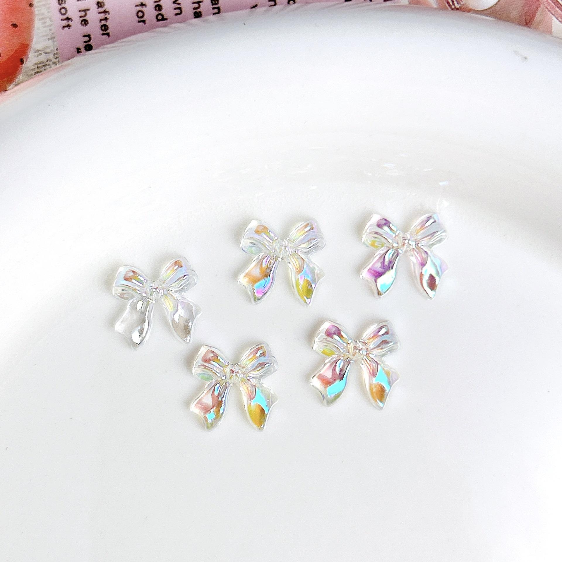 Internet Celebrity Nail Art Bowknot Accessories 3D Aurora Iridescent Ribbon Bowknot Resin DIY Nail Decorations