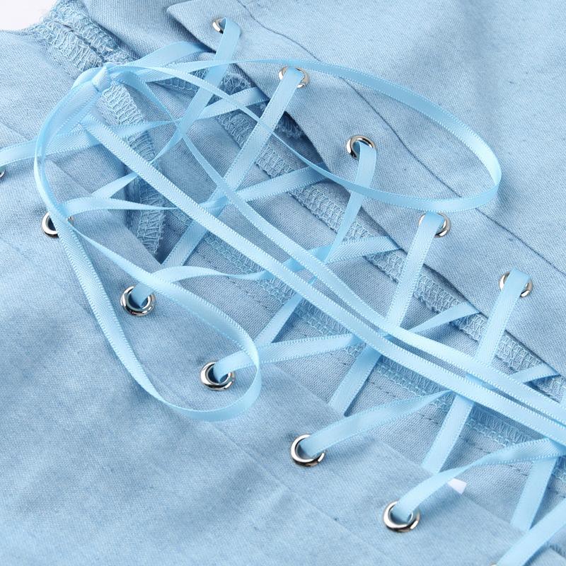 Top tubo de mezclilla sintética con copas para el busto a la moda para mujer Faja Spice Girl Top con escote pronunciado