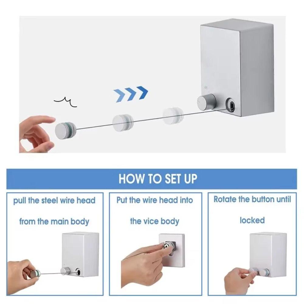 Thickened Steel Wire Retractable Clothesline Space Saving Wall Mounted Clothesline Balcony Drying