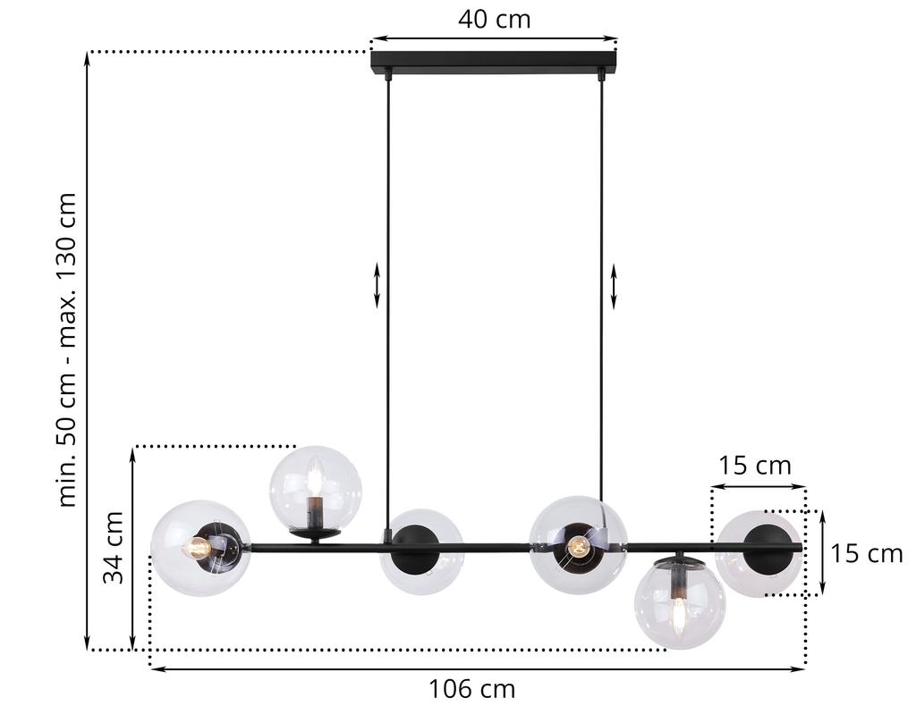 Siena Black Hanging Lamp 6-Flat Clear Lamp E14