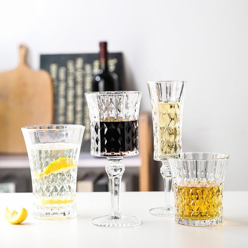 Internet Celebrity Instagram Style French Glass Vintage Grape Wine Glass High Footed Glass Home Champagne Glass Whiskey Glass
