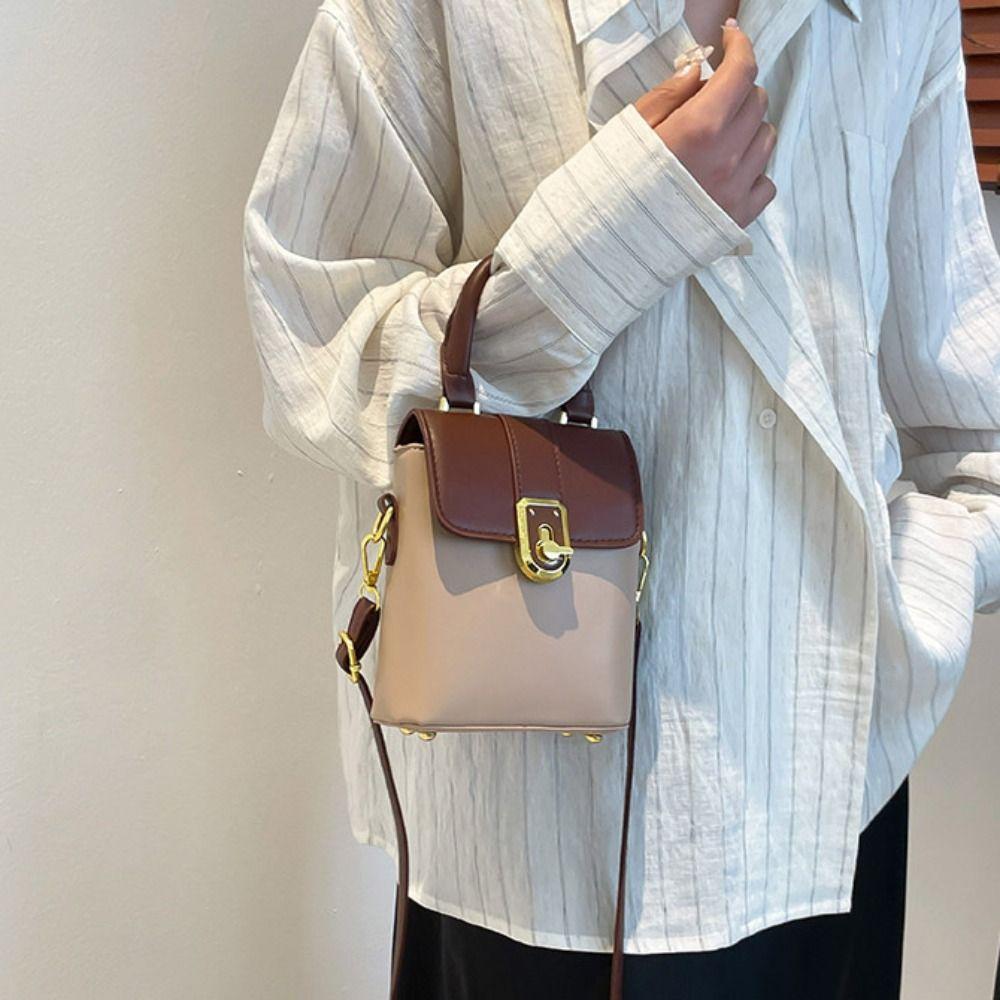 Handbag Contrast Color Phone Bag PU Ins Square Tote Bag Retro Simple Shoulder Bag Travel