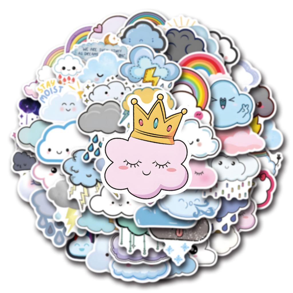 55 New Cloud Doodle Stickers Decorative Skateboard Suitcase Helmet Stickers