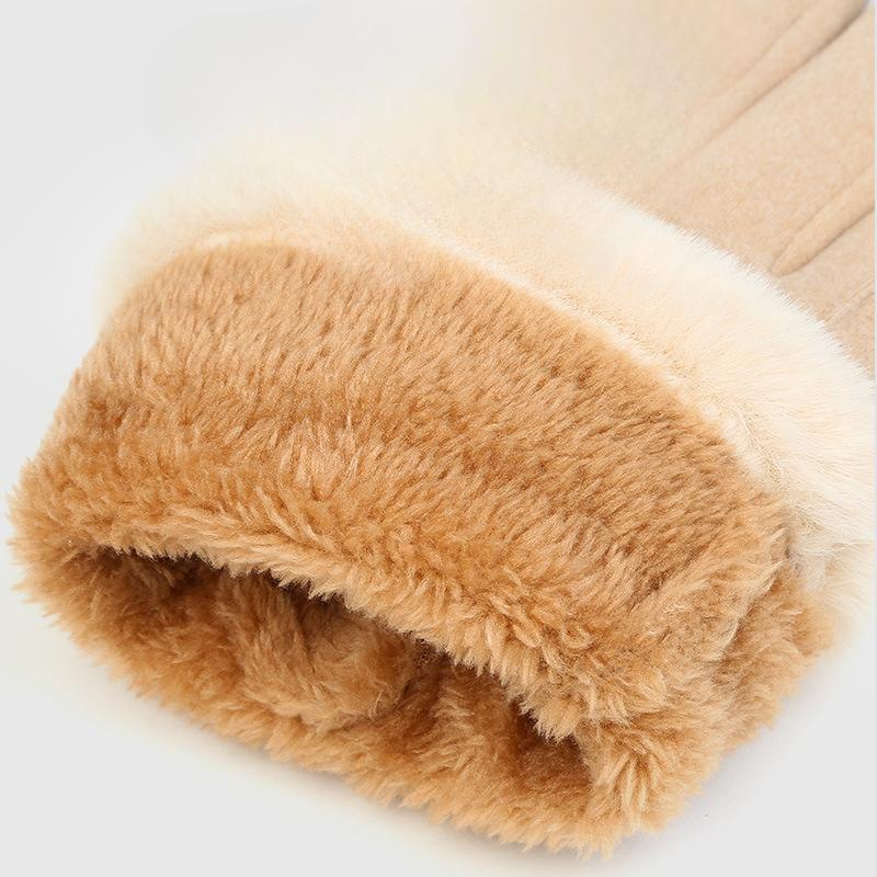 German Velvet Gloves for Women's Warm Cycling In Autumn and Winter  Korean Version with Thickened Velvet  Cold and Wind Resistance Touch Screen Suede