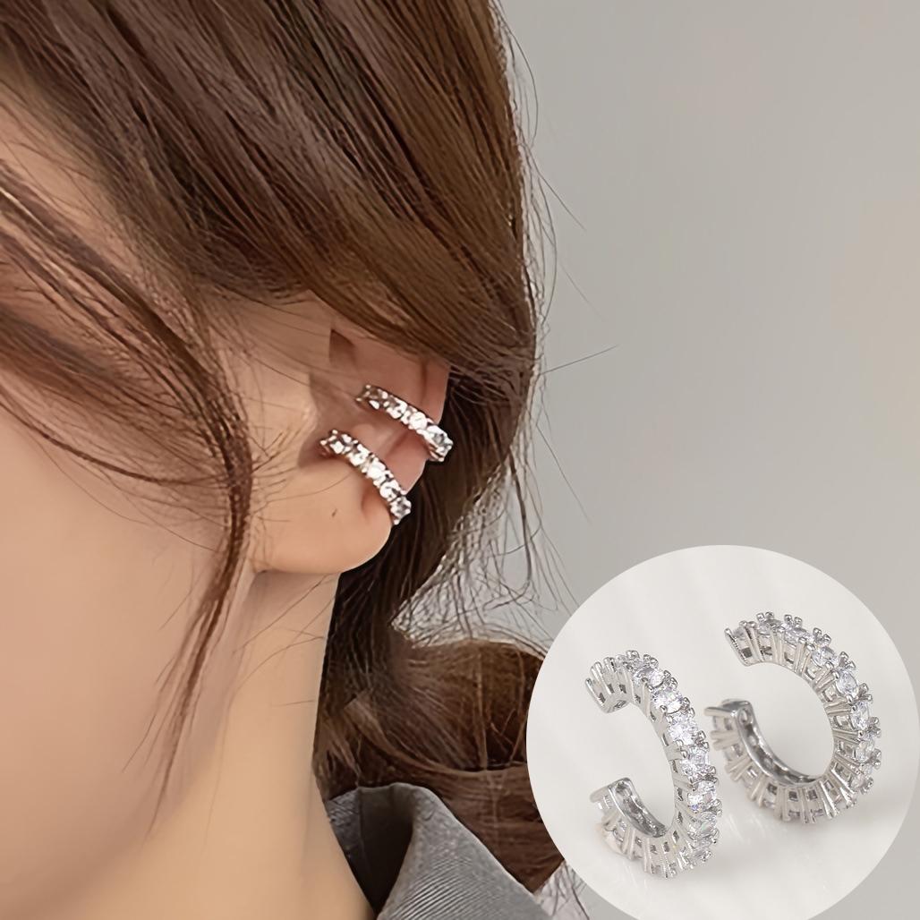 

2Pcs Waterdrop Zircon Korean Ear Cuff Clip On Earrings for Women No Piercing C Shape Clip Ear Luxury Rhinestone Y2K Zircon